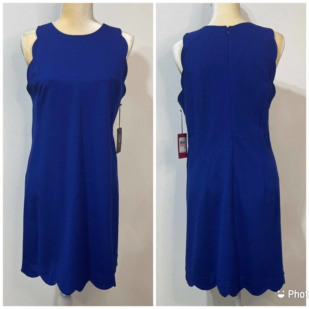 NWT Vince Camuto Sheath Dress Size 10 Blue Scalloped Hem Sleeveless